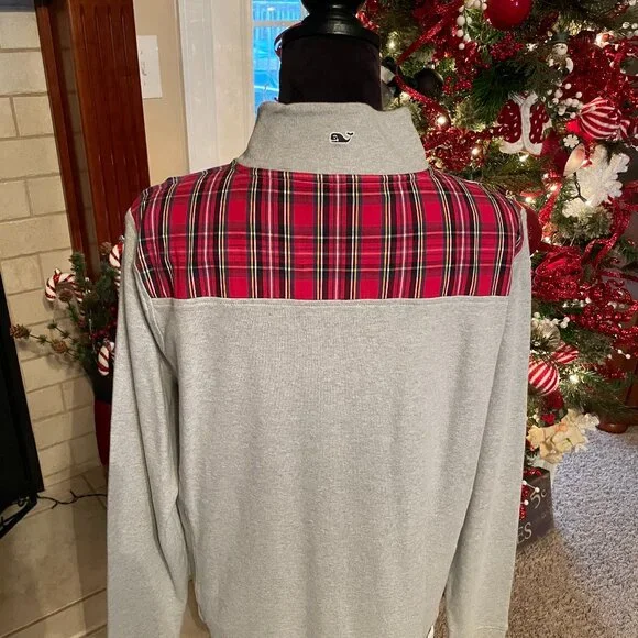 NWT Women's XL VINEYARD VINES Grey Heather Tartan Plaid 1/4 Zip - Picture 3 of 6